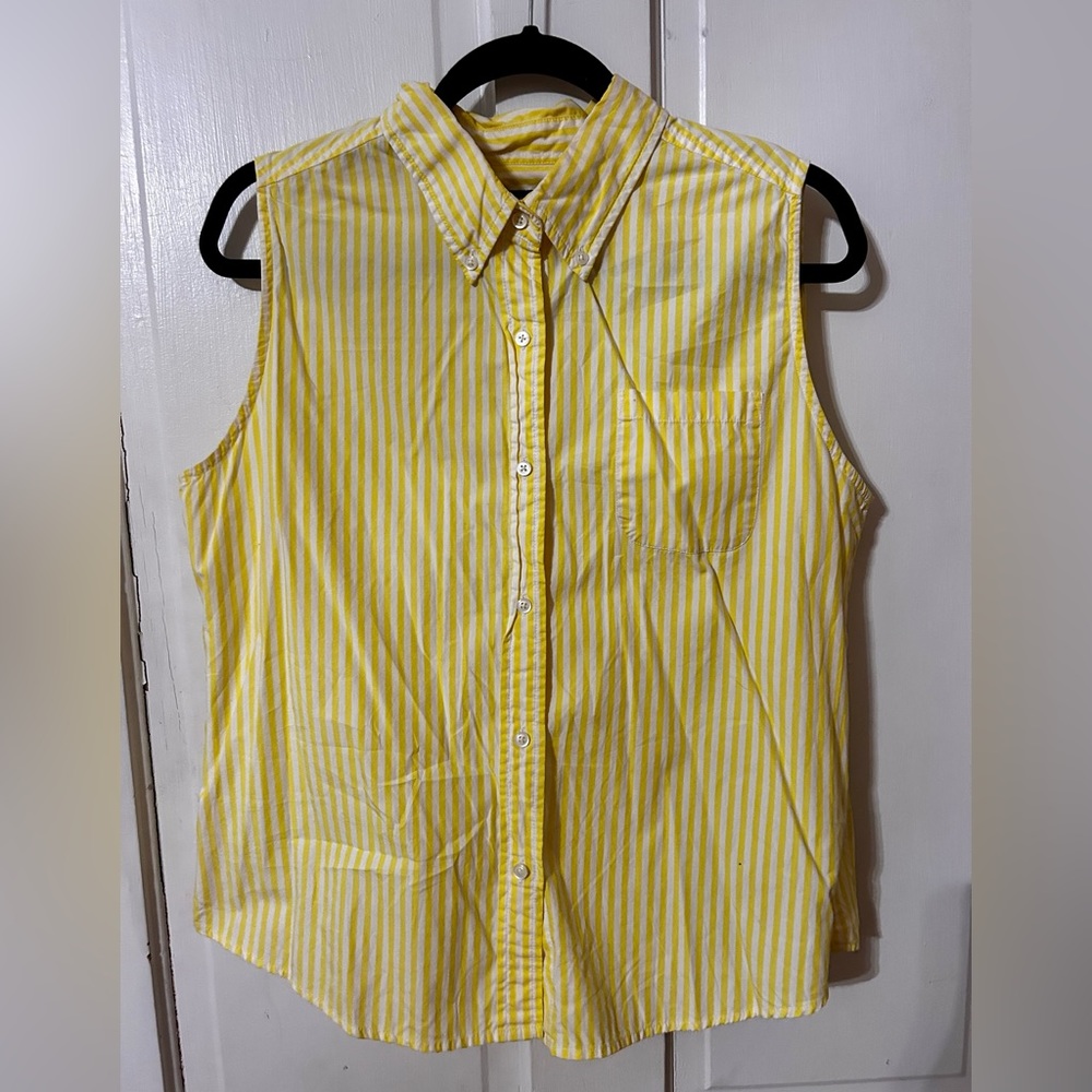 Vintage Nautica Sleeveless Yellow and White Striped Collar Button Up